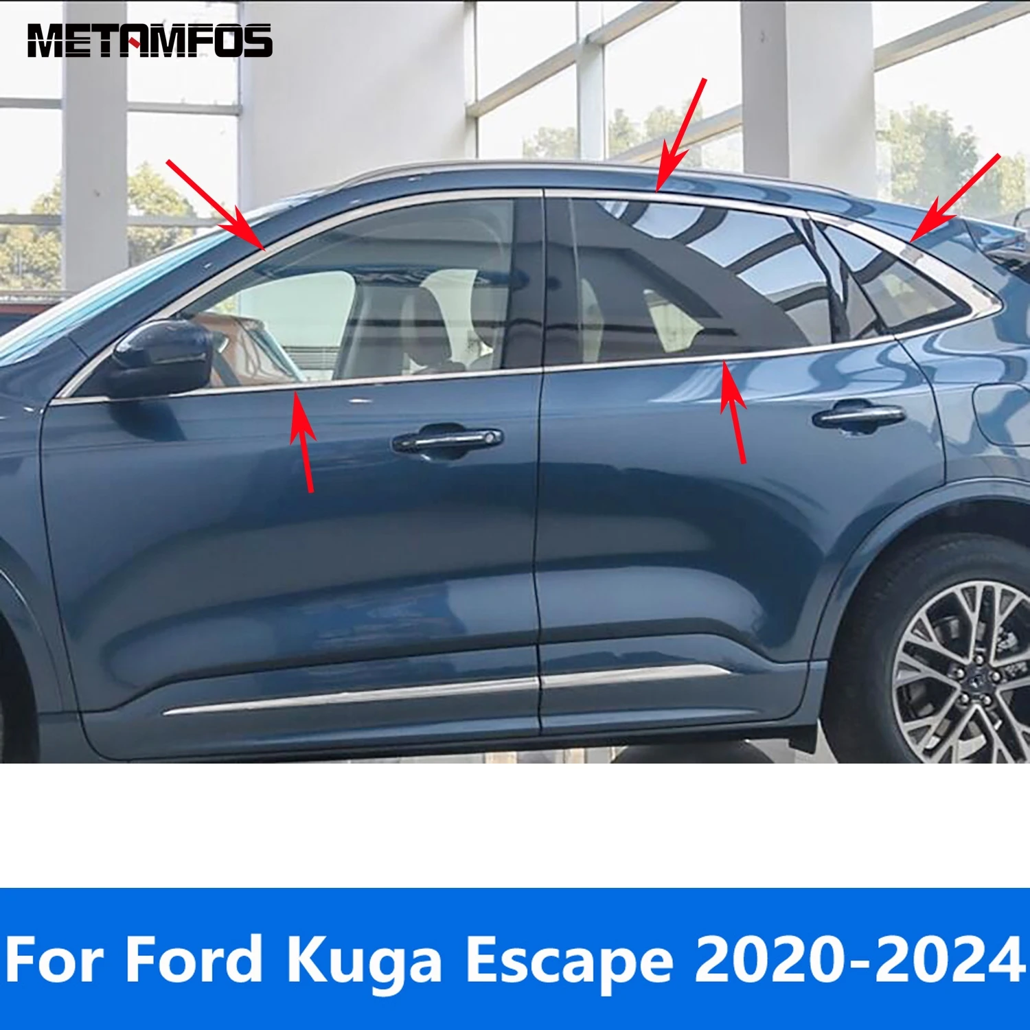 For Ford Kuga Escape 2020 2021 2022 2023 2024 Stainless Upper+Lower Window Sill Frame Cover Trim Sticker Accessories Car Styling