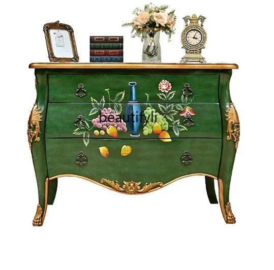 

American painted hand-painted solid wood water-based paint entrance cabinet living room partition decoration sofa side cabinet