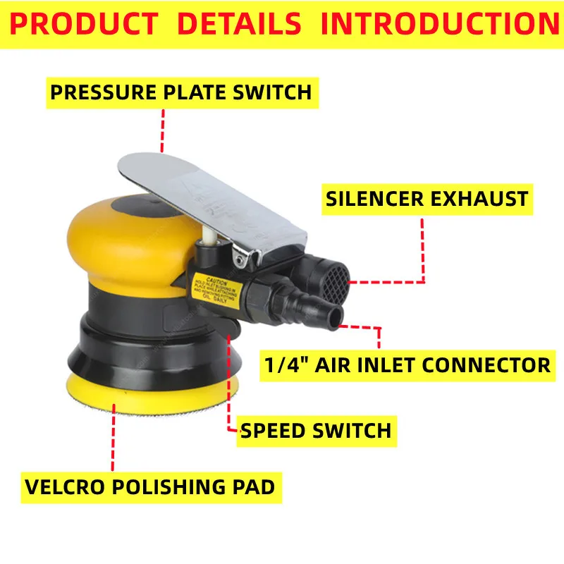 3 Inch(75mm)Air Orbital Sander Machine High Speed VACUUM Pneumatic Polisher Grinder Low Vibration Small Noise Palm Sanding Tools