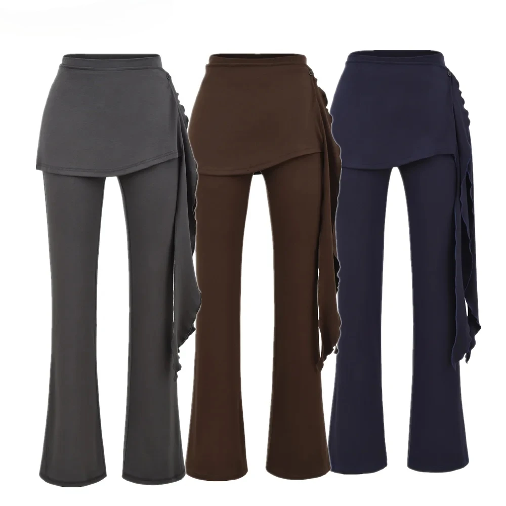 

2025 American Retro Flase 2 pieces Flare Pants Woman Tassel Bow High Waist Stretch Slim Skinny Trousers Legging Bottom 3 colors