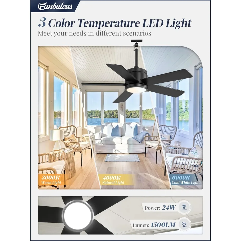 42 In Waterproof Outdoor Ceiling Fan with Light and Remote IP65 Plug in Wet Rated Outdoor Ceiling Fans