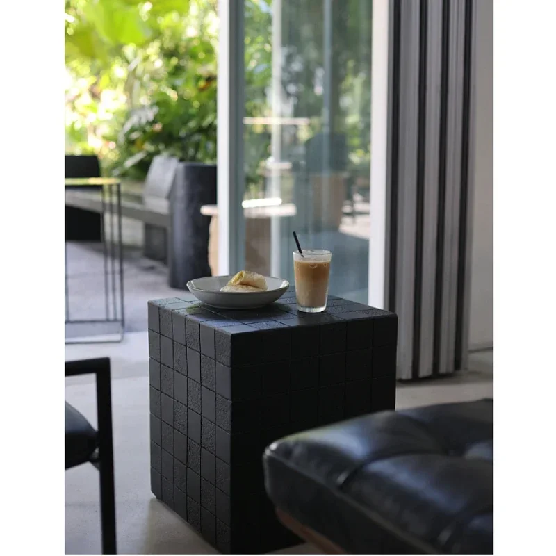 Dark Night and Day Cube Side Table Coffee Shop Living Room Black Silver Modern Minimalist Square Tea Tables Small Side Tables