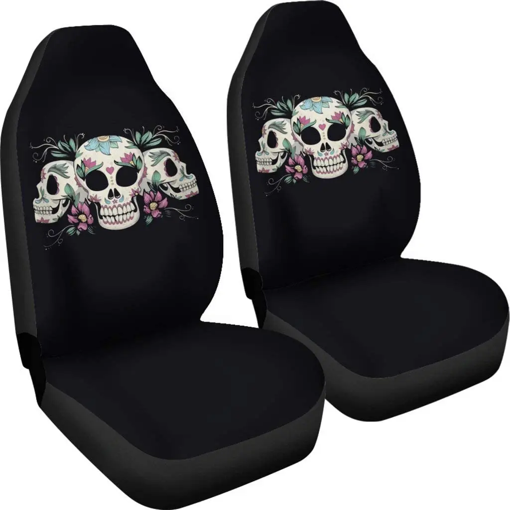 

CHICKYSHIRT Sugar Skull, Day of The Dead Car Seat Cover,Seat Protector for Women Girls,Auto Seat Covers Set of 2, Fit Most Vehic