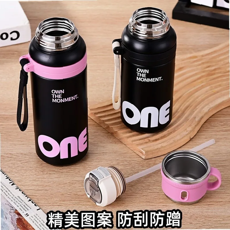 Large Capacity Stainless Steel nsulated Tumbler Student Leakproof Sports Straw Water Bottle Simplicity High looks office Cup