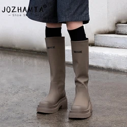 JOZHAMTA Size 35-40 Women Knight Knee Boots Genuine Leather Thick Heels Shoes Platform Long Tall Boots Casual Office Daily Dress