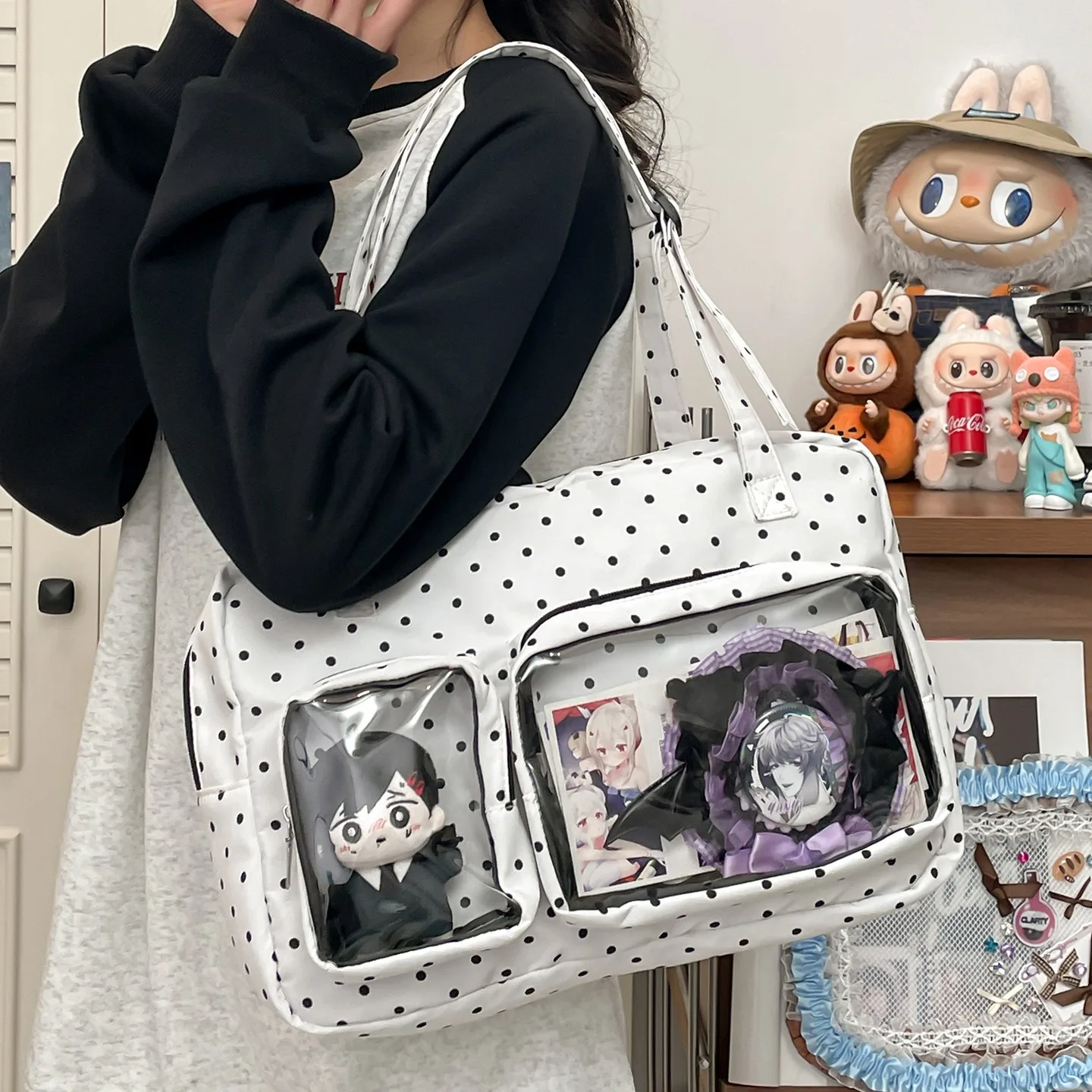 Japanese Harajuku Ita Bag For Women Transparent Spot Itabag High School Girls Uniform Jk Crossbody Shoulder Bag Preppy Handbag