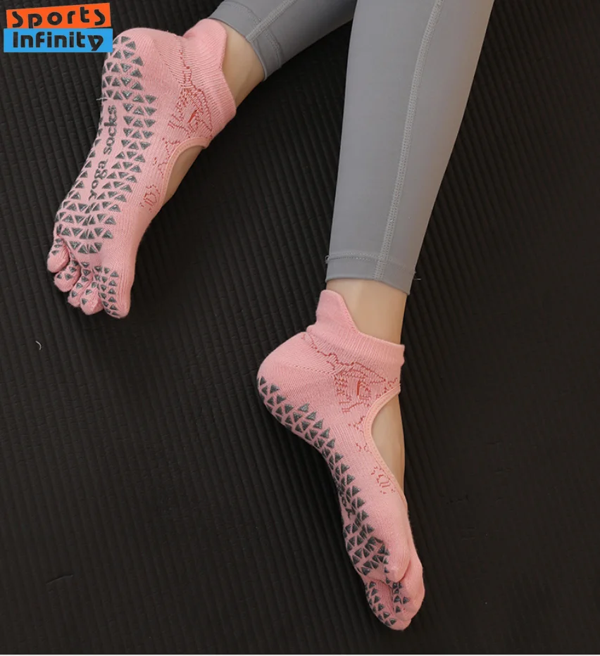 Silicone Non-slip Yoga Socks Five Toe Ballet Dance Fitness Spot Socks Solid Color Cotton Pilates Socks Women Backless Yoga Sock