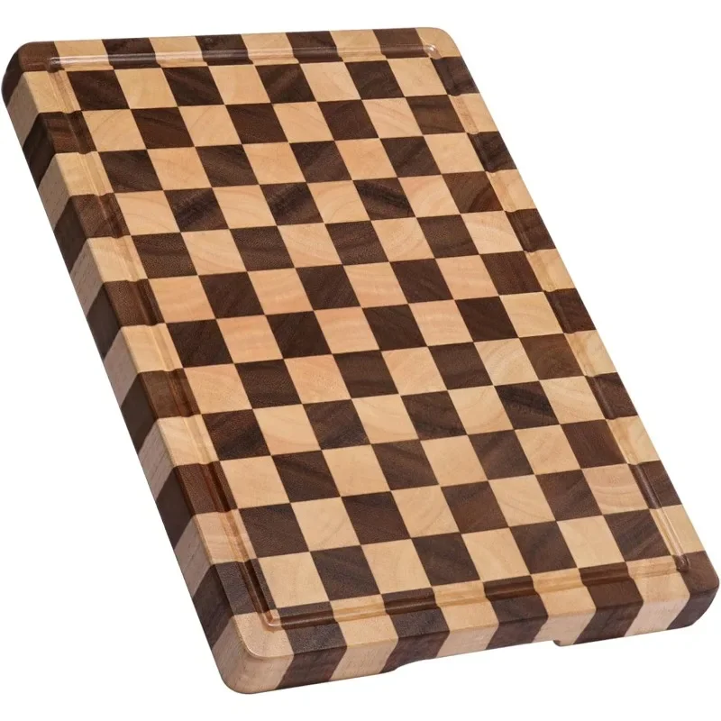 

Cutting Boards for Kitchen, Checkered Cutting Board with Juice Grooves & Handles, Butcher Block Serving Tray with Gift Box