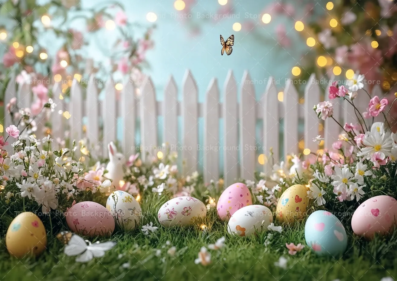 Mehofond Photography Background Spring Easter Colorful Protein Railing Butterfly Sunshine Kids Family Portrait Backdrop Decor