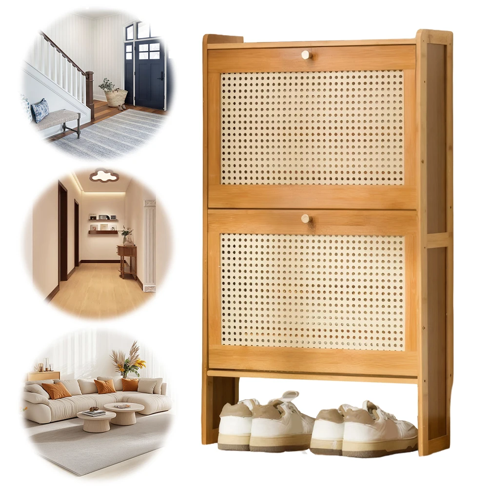 

Slim Shoe Cabinet with 2 Flip Drawers Entrance Shoe Storage Cabinet Large Capacity Adjustable Shelves Rack for Indoor Outdoor
