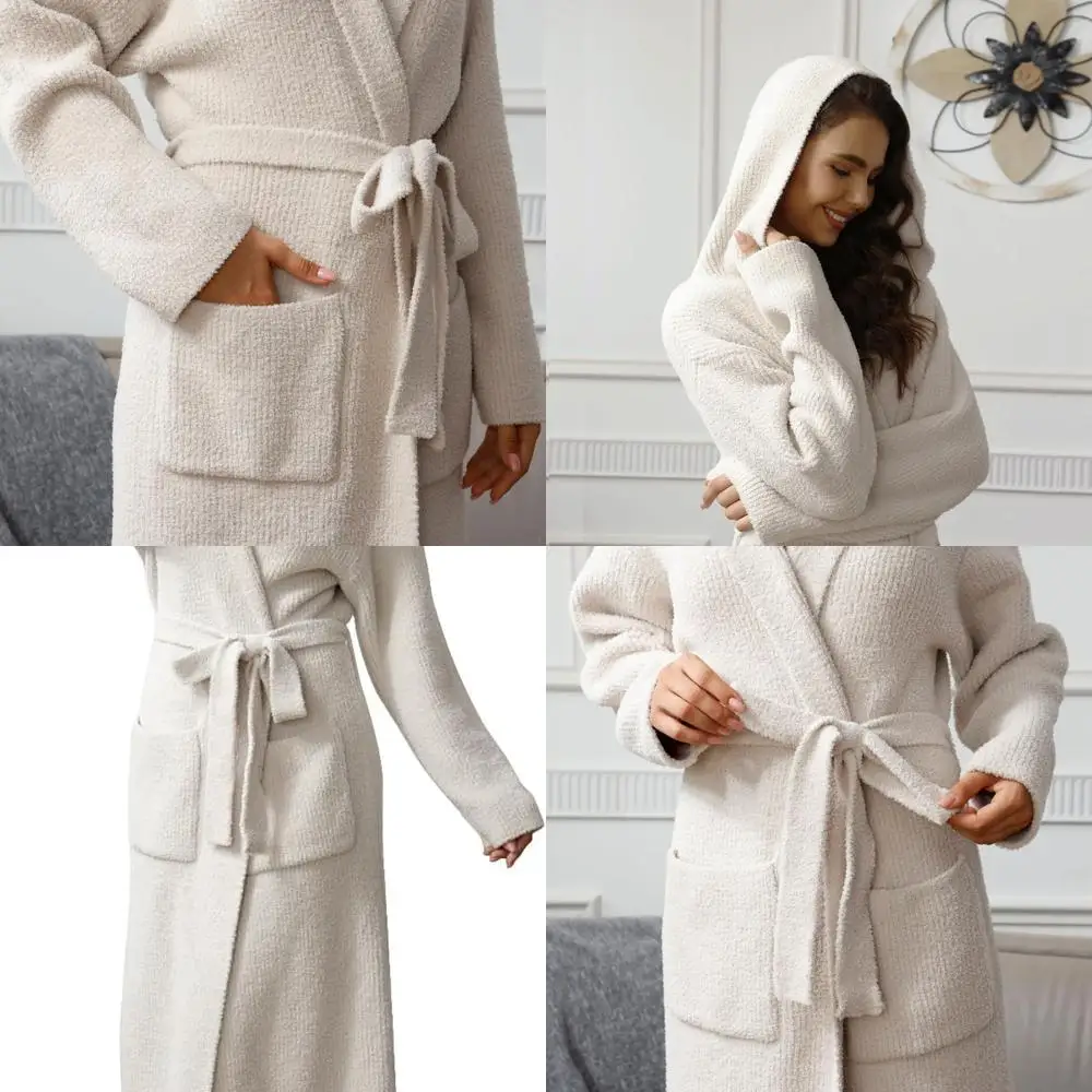

Ultra Soft Calf-Length Fuzzy Robe with Pockets for Women - Spa Loungewear Bathrobe