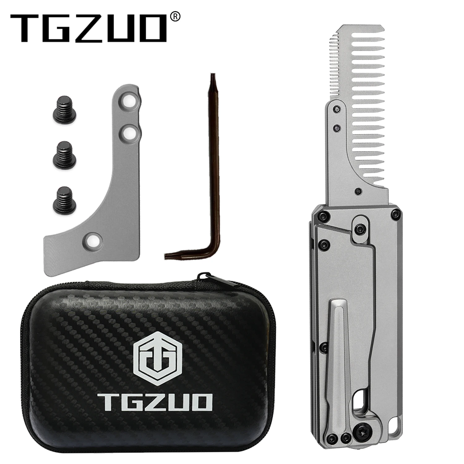 TGZUO Multifunctional Tool Titanium Alloy Anti-static Comb 2in1 Metal Gray Portable Folding EDC Tool Gift Box Packaging