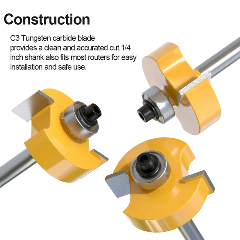 Shank Rabbet Router Bit With 6 Bearings Set, Rabbeting Router Bit Adjustable Multi Depths Cutter