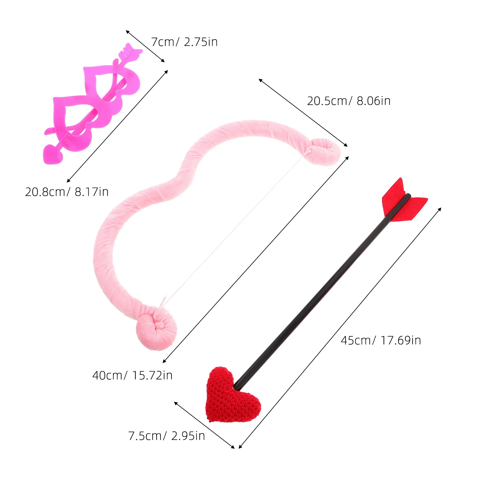 1Set Cupid Costume Accessories Heart Bow Arrows Glasses Valentines Day Photo Props Valentines Party Decor