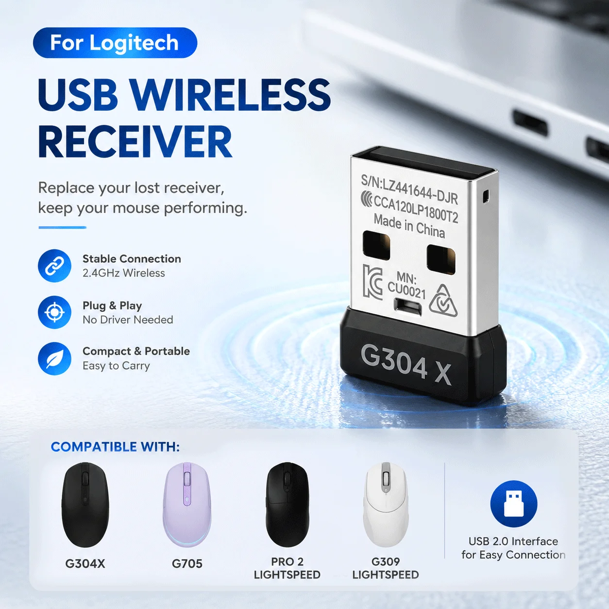 USB Mouse Receiver For Logitech G304X/G705/PRO 2/G309 LIGHTSPEED Replacement Wireless USB Adapter For Notebook Tablet Laptop PC