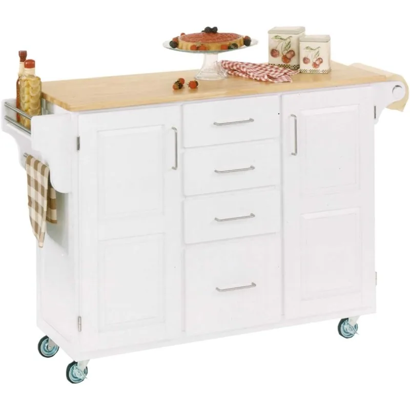 Create-a-cart White 2 Door Kitchen Cart with Natural Wood Top Can Put on The Anywhere Like Kitchen and Living Room for Storage