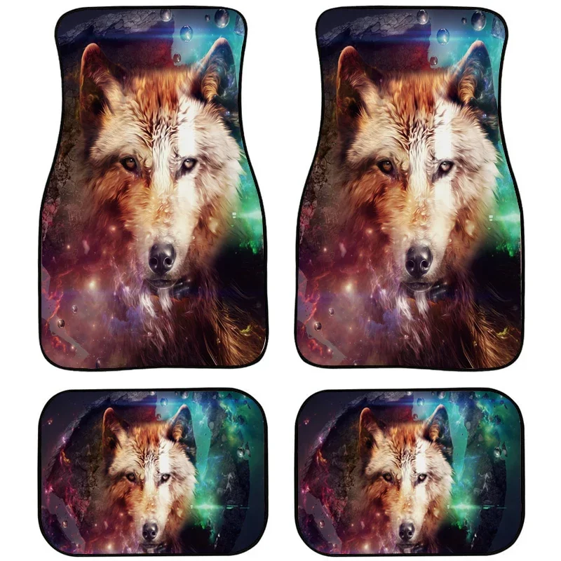 Animal Wolf Printing Design Car Anti-slip Foot Mat Front And Rear Full Set 4PCs Pack Automobile Ground Mat, For Mazda