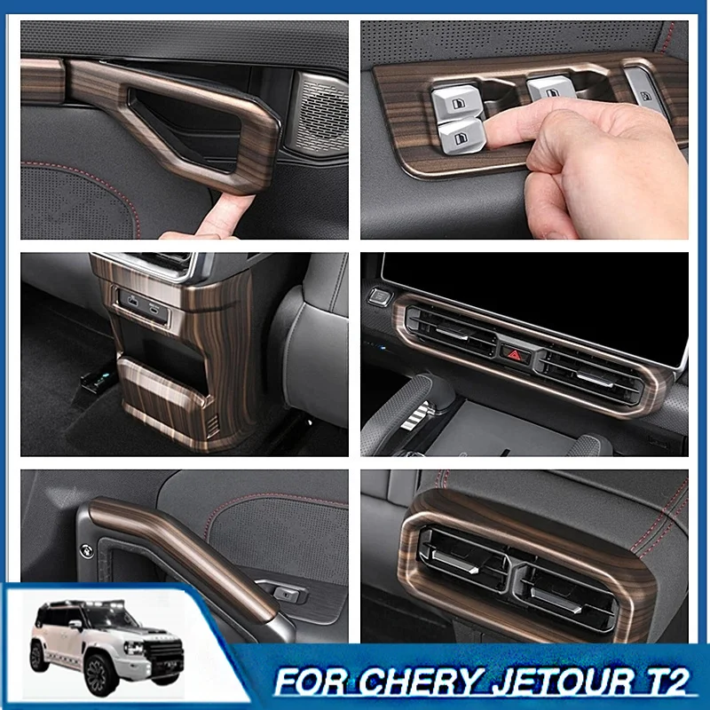 4x4 Style Central Control Gear Shift Head Air Vent Outlet Steering Wheel Peach Wood Interior for Chery Jetour Traveler T2 2023