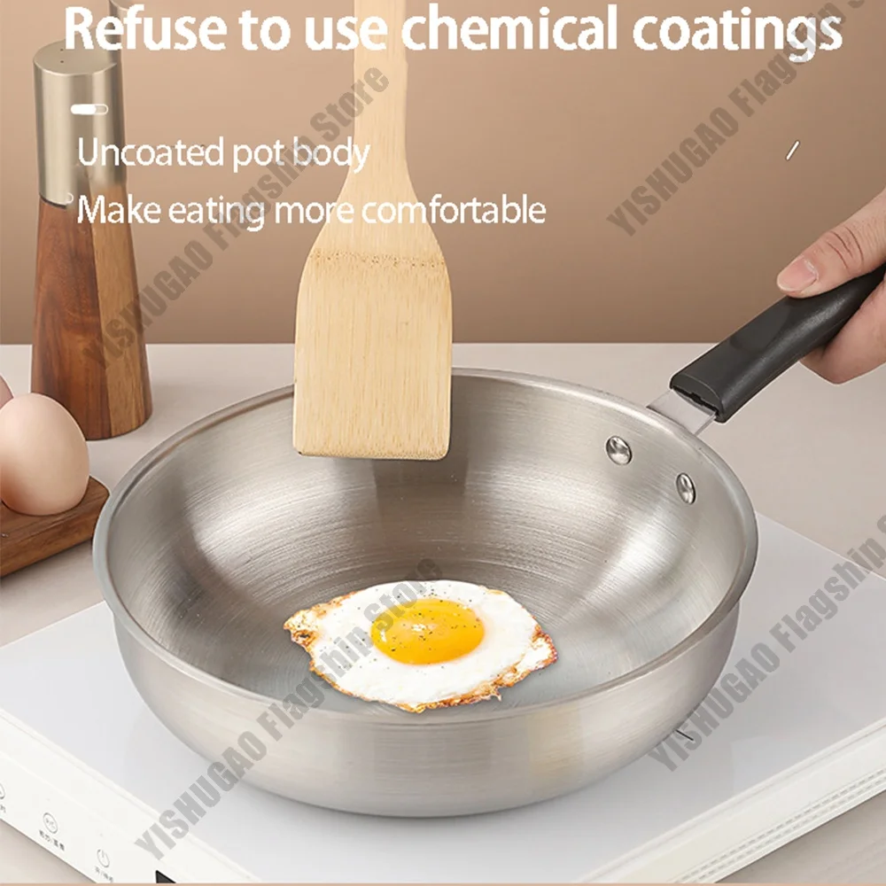 

26cm Stainless steel Frying pan Wok Non-Stick Pan Home Thickened Cooking pot Gas Stove Induction Cooker Universal Saucepan