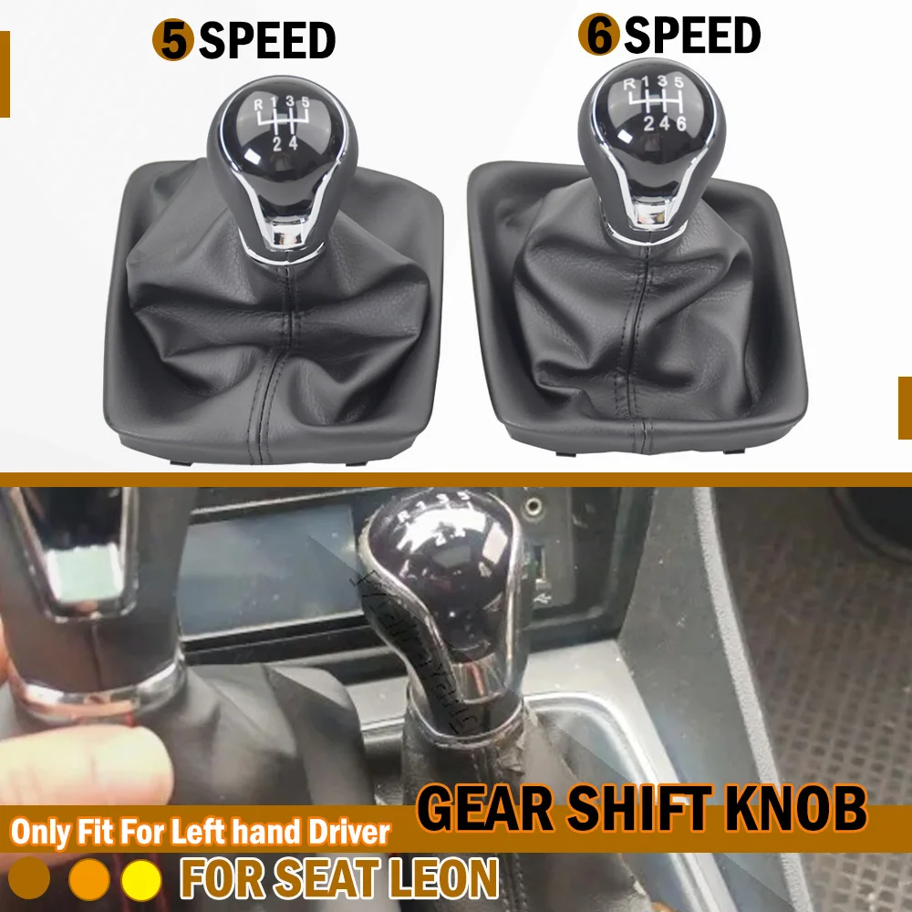 5/6 Speed Gear Stick Shift Knob With Leather Boot For SEAT Leon III 3 MK3 2012 2013 2014 2015 2016 2017 Car-styling