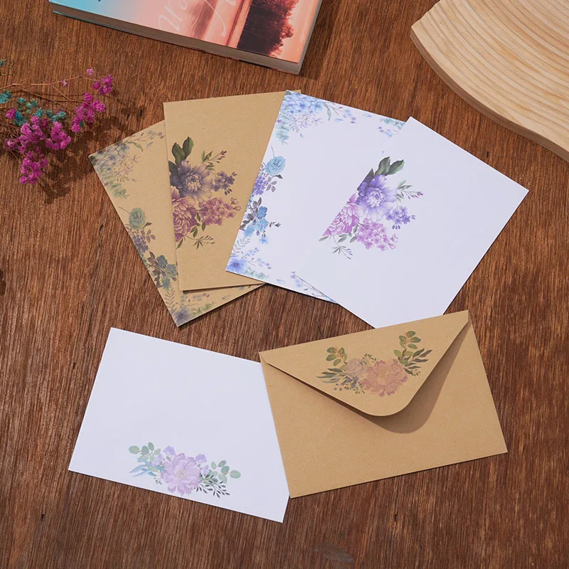 20/50/100Pcs Elegant Floral Kraft Envelopes, Fresh Romantic Envelopes for DIY Handmade Cards and Wedding Party Invitations