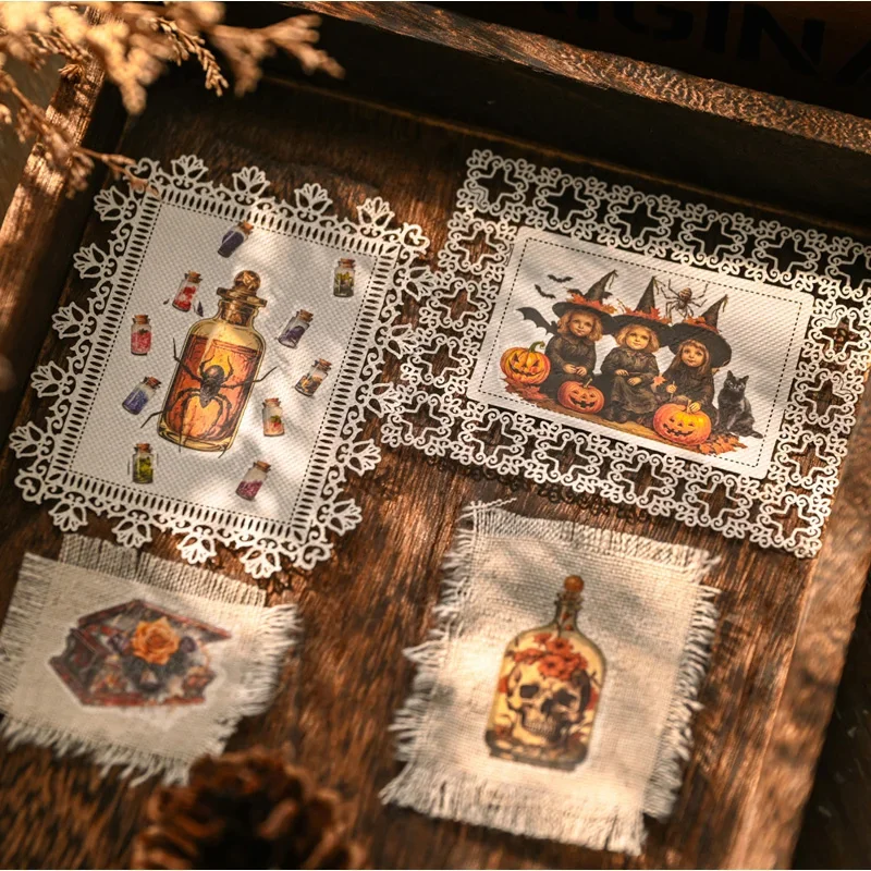 2 Sheet Vintage Halloween RUB ON Transfer Stickers Junk Journal Collage Cat Stickers DIY Album Scrapbooking Craft Stickers