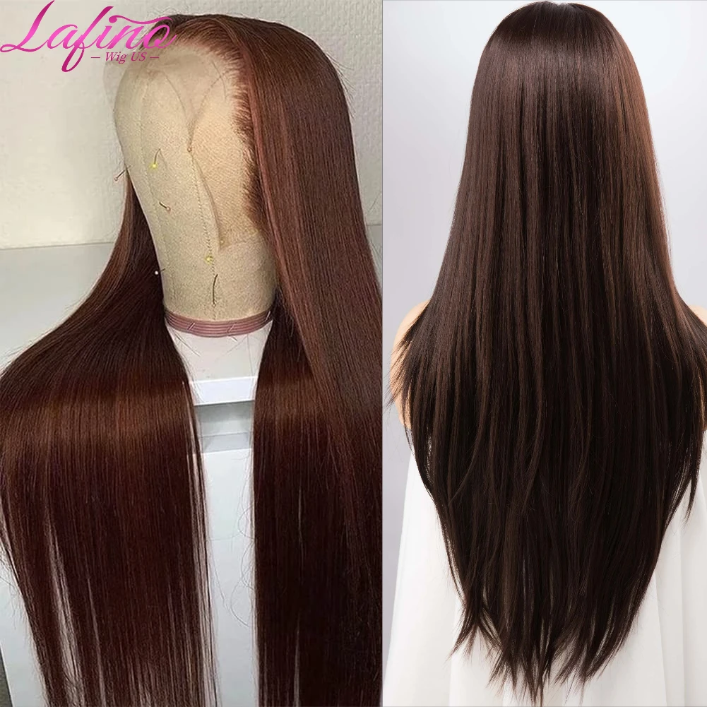 #4 Chocolate Brown Straight Human Hair Wig 13x6 Hd Lace Human Hair Wig 13x4 Lace Front Wig 200% Density Brazilian Hair For Women image 5