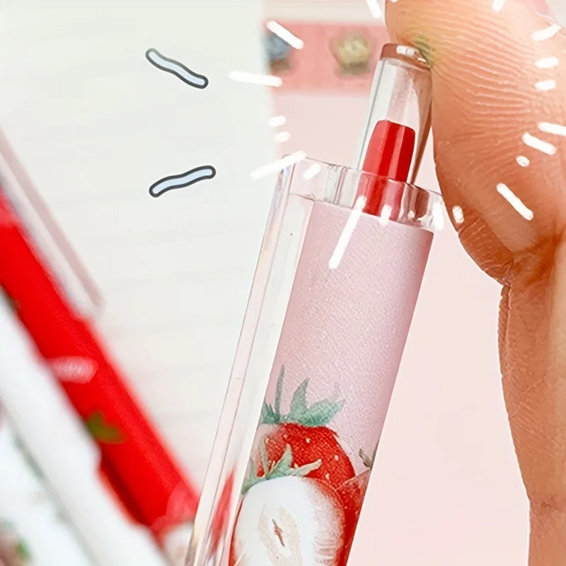 6pcs 0.5mm Sweet Strawberry Retractable Neutral Pens - Perfect for writing and painting