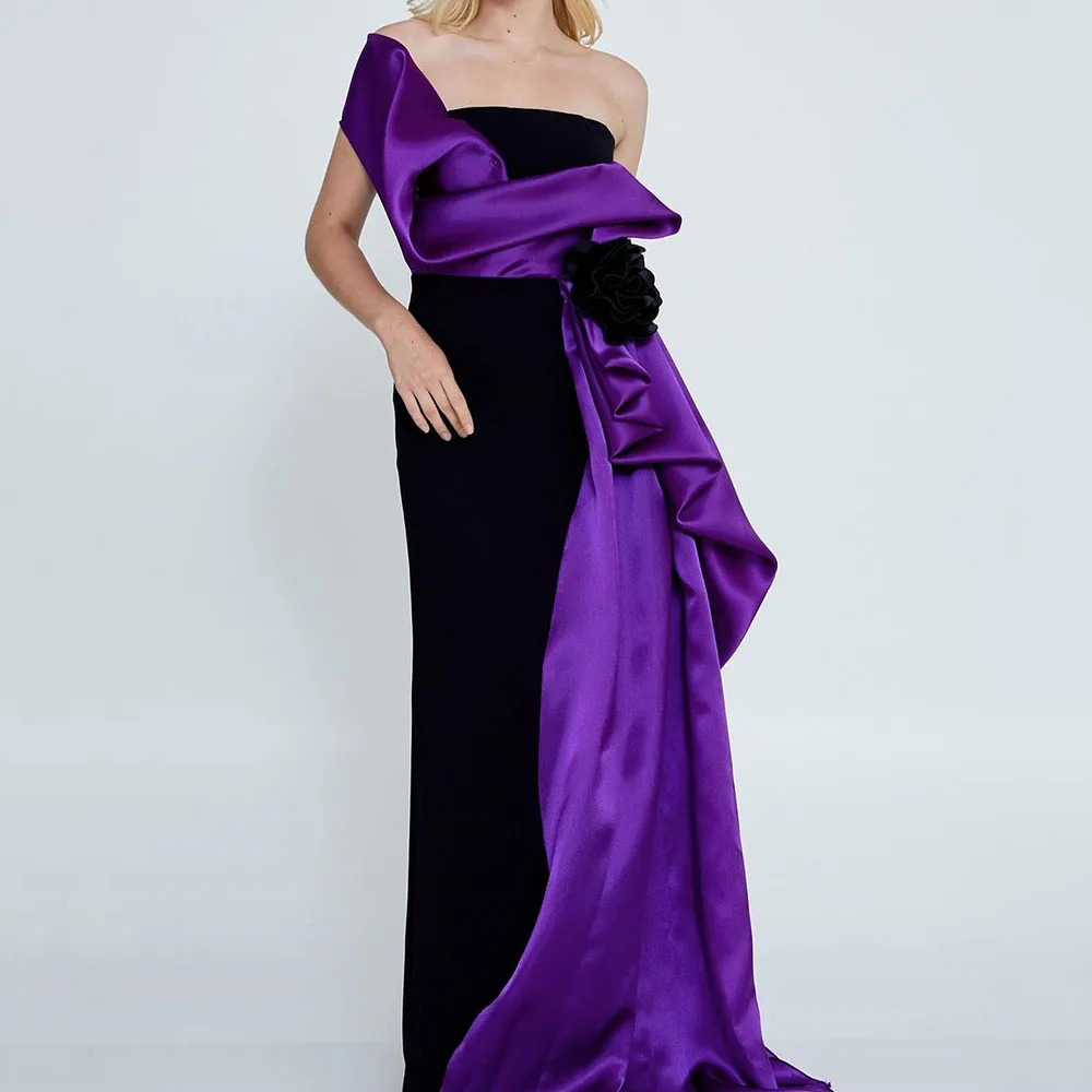 

Customized A-Line Prom Dresses Floor-Length Off The Shoulder Sleeveless Evening Gown Fashion Flowers Simple Draped Party Gown