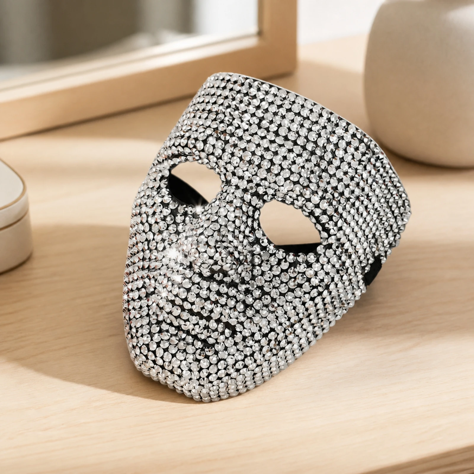 Full-Face Mask with Rhinestones Sparkling Rhinestone Mask with Elastic Band Performance Prop Glittering Lightweight