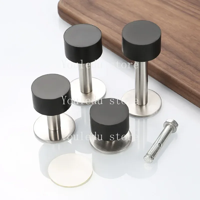 Stainless Steel Rubber Door Stop Non Punch  Holder  Stopper Floor Wall Mounted Nail-free Doorstop  Hardware parts