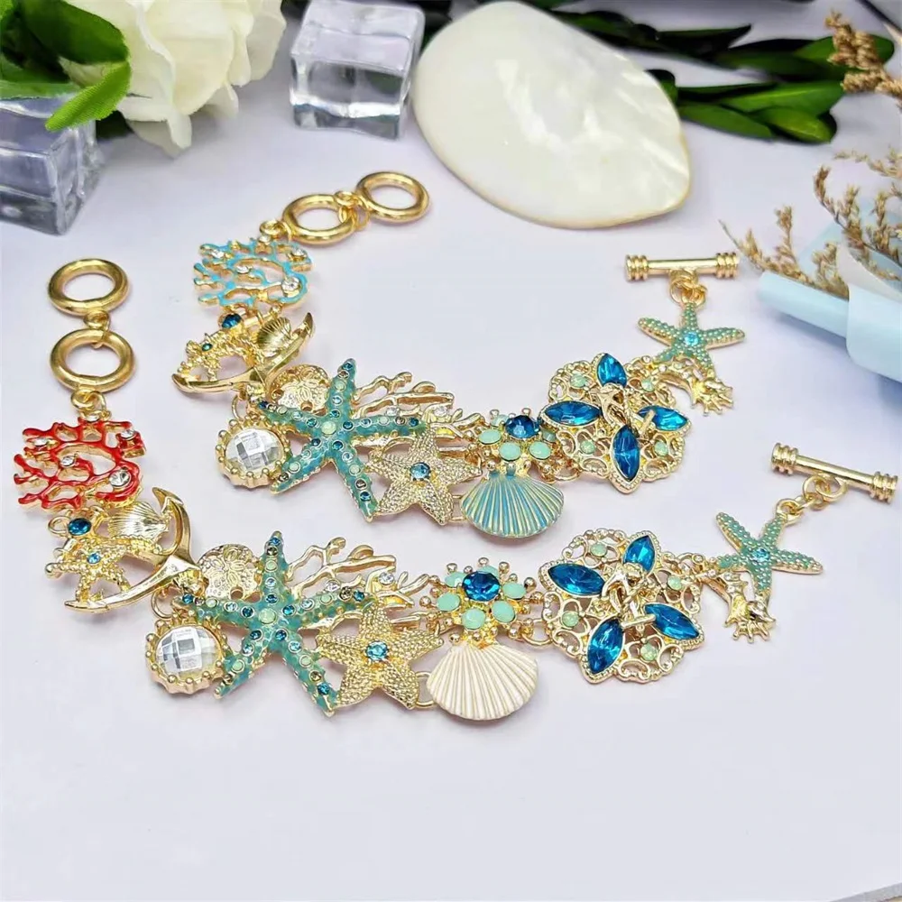 2023 New 22cm Bohemia Summer Coral Shell Bracelet Ot Buckle Starfish Sea Creature Conch Bracelet For Women Jewelry Gifts