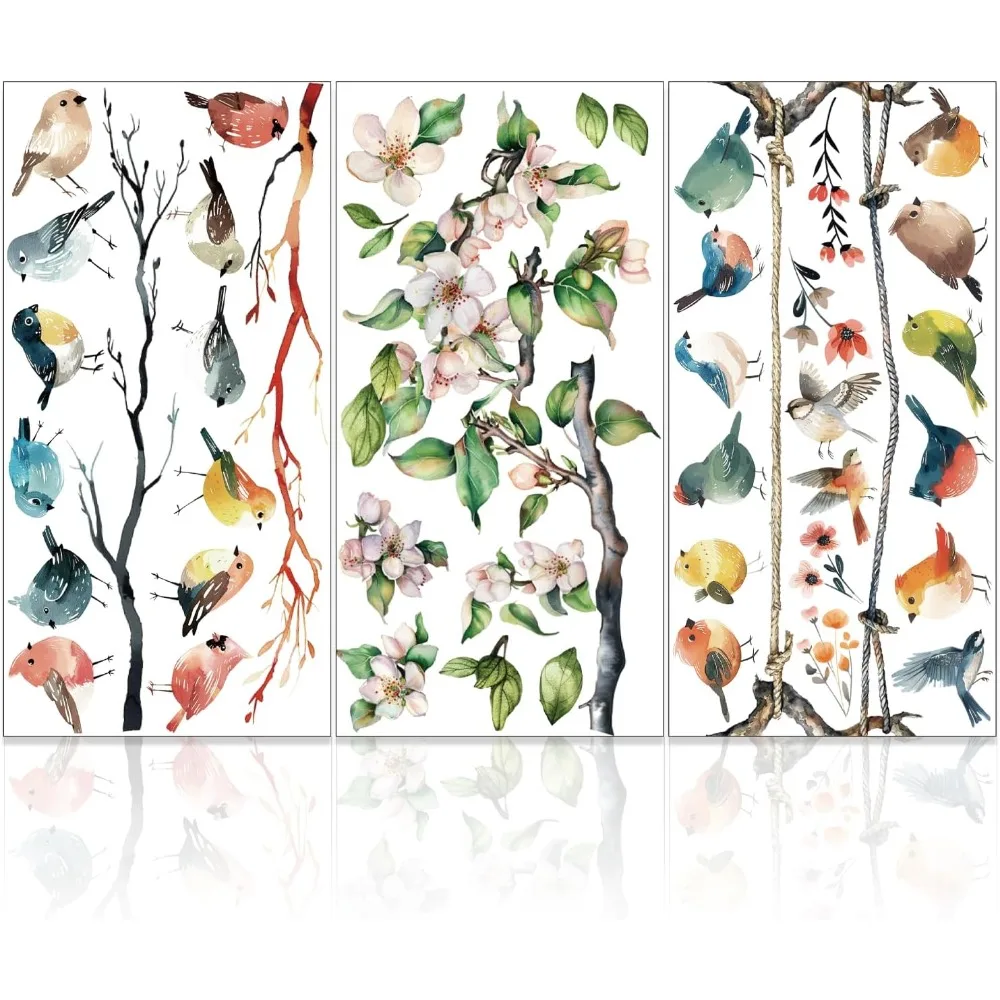 

3Pcs Branches and Birds Furniture Transfer 6x12inch Flowers and Plants Rub on Transfer Self-Adhesive Wall Art Decals making kit