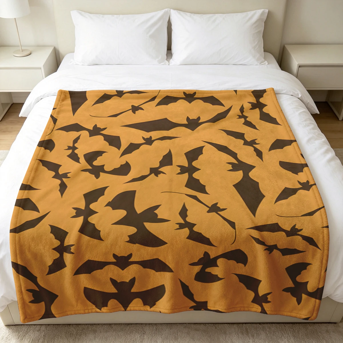 Orange Long Wing Bats Soft Fluffy Flannel Blanket Super Cozy Lightweight Bed Blanket for Halloween Sofa Bed Christmas Decor