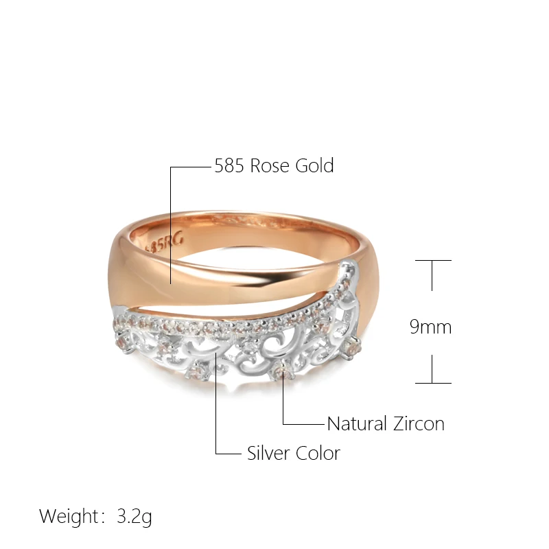 Kinel Fashion 585 Rose Gold White Gold Ring Micro-wax Inlay Natural Zircon Crystal Flower Rings for Women Fine Wedding Jewelry