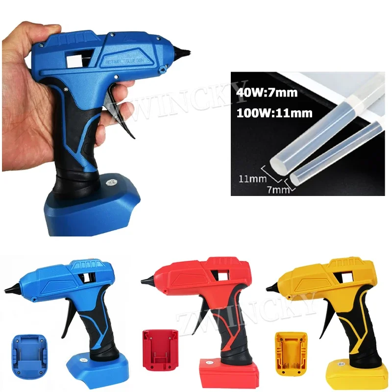 40W/100W Cordless Hot Melt Glue Gun with 5Pcs Glue Sticks Repair DIY Tool Fit for Milwaukee/Dewalt/Makita 18V Li-ion Battery