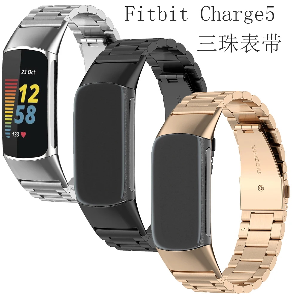 For New Fitbit Charge 5/4/3/2 atrap band charge 5  Stainless steel Metal buckle band strap wristband smartwatch band  black