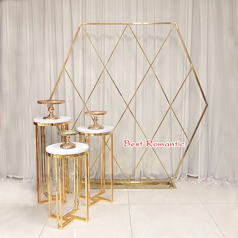 Manufacturers Customize Wedding Decoration Booth Wrought Iron Electroplating Gold Cake Table Side Several Foreign Trade Export