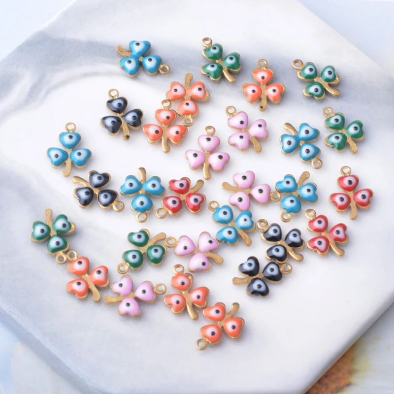 30 Stück glückliche vierblättrige Kleeblatt-Anhänger, beidseitig emailliert, bunte Kupfer-Osteraugen, Anhänger für DIY-Schmuckherstellung. – Detail 1