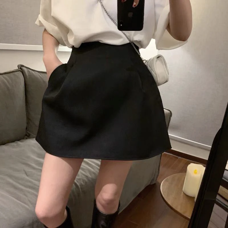 

Sexy Short Skirts Women High Waist Puffy Pocket Wild Solid Skirt Y2K A-Line Office Lady Korean Fashion Casual Suit Skirt