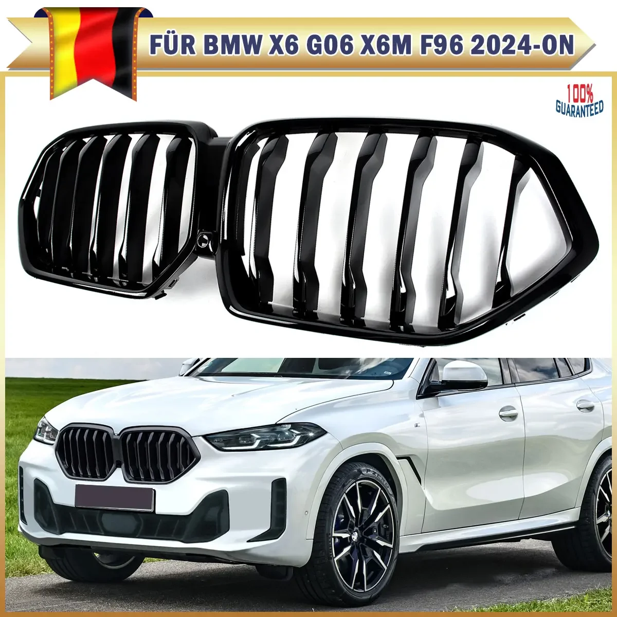 SAIQINGSP Front Bumper Grille Gloss Black For BMW X6 G06 2024-UP Car Accessories Tools Painted