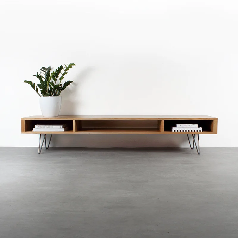 Nordic solid wood TV cabinet wrought iron foot log economical floor low cabinet Japanese simple small apartment living room floo