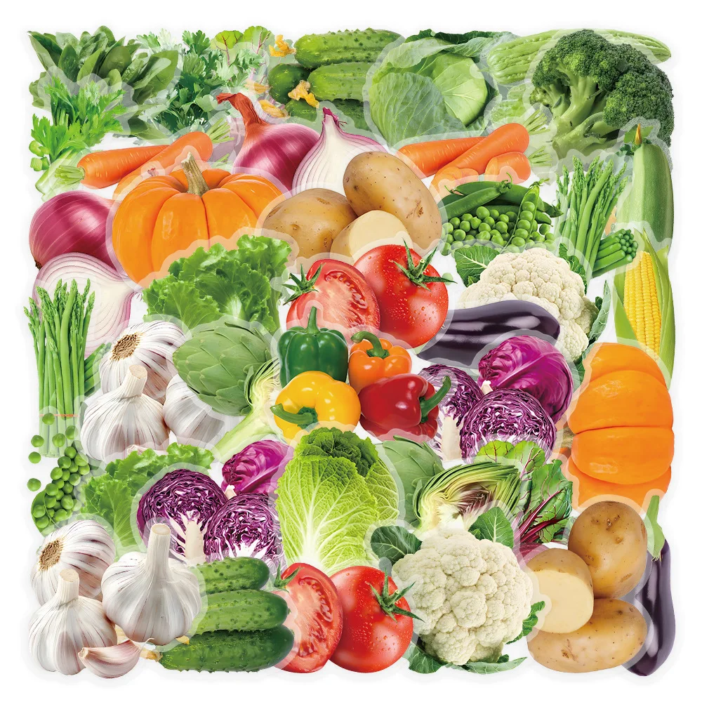 

50PCS Cartoon Green Vegetables Fresh INS Style Doodle Stickers Transparent Decoration Water Cup Laptop Computer Waterproof Decal
