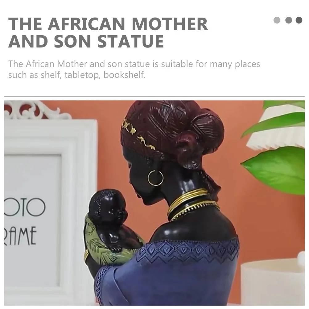 

African Resin Statue African Mother Son Sculpture Desktop Resin Craft Home Decoration Tribal Lady Figurine Decorative Sculpture