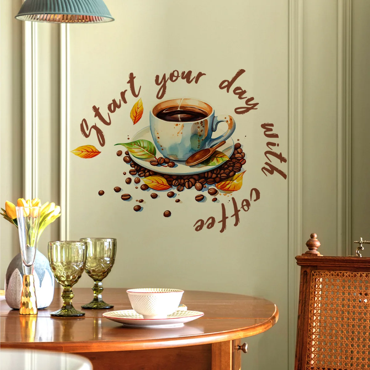 Creative Coffee Cup Wall Stickers Living Room Restaurant Decoration Mural Cafe For Kitchen Home Decor Self-adhesive Wallpaper