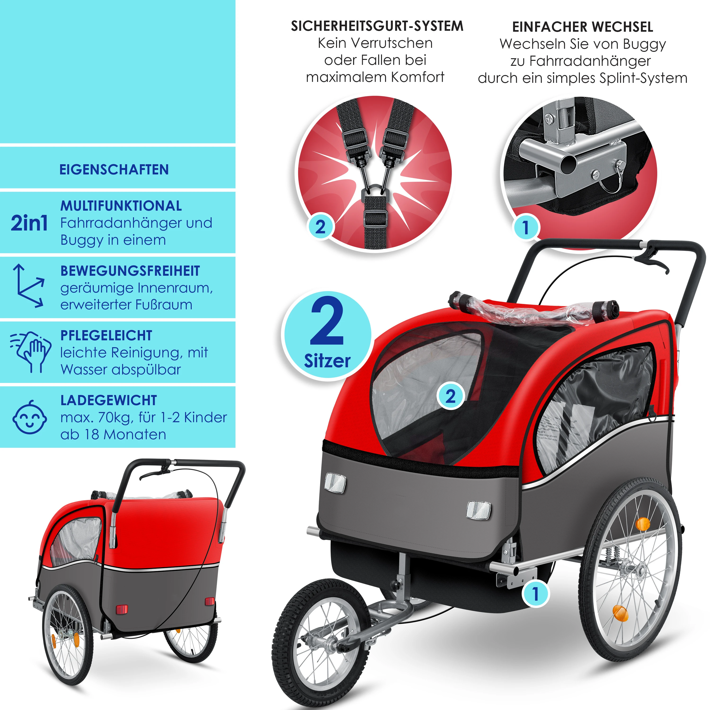 Imagem -02 - Moto Reboque para Crianças Jogger Stroller Transporte Carrinho para Crianças em