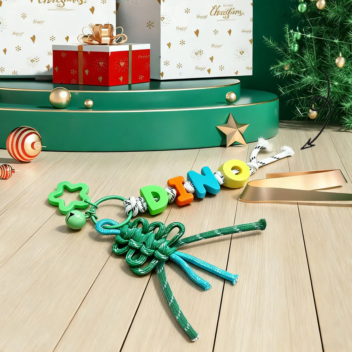 Personalized Handmade Braided Rope Bow Star Bell Keychain