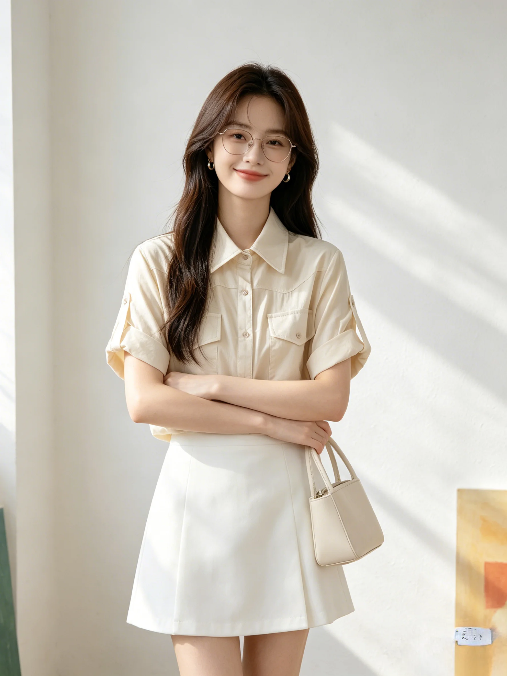 

2026 New Style Skin-friendly -neck Short-sleeved Loose Shirt Simple Design Korean Fashion Summer Commute Casual Women's B...