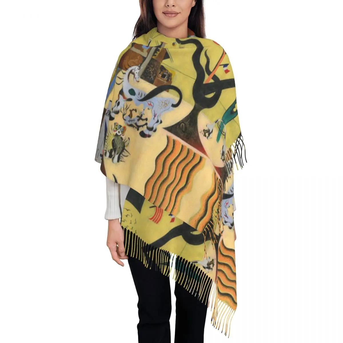 

Lady Long The Tilled Field By Joan Joan Miro Scarves Women Winter Fall Thick Warm Tassel Shawl Wraps Surrealism Scarf