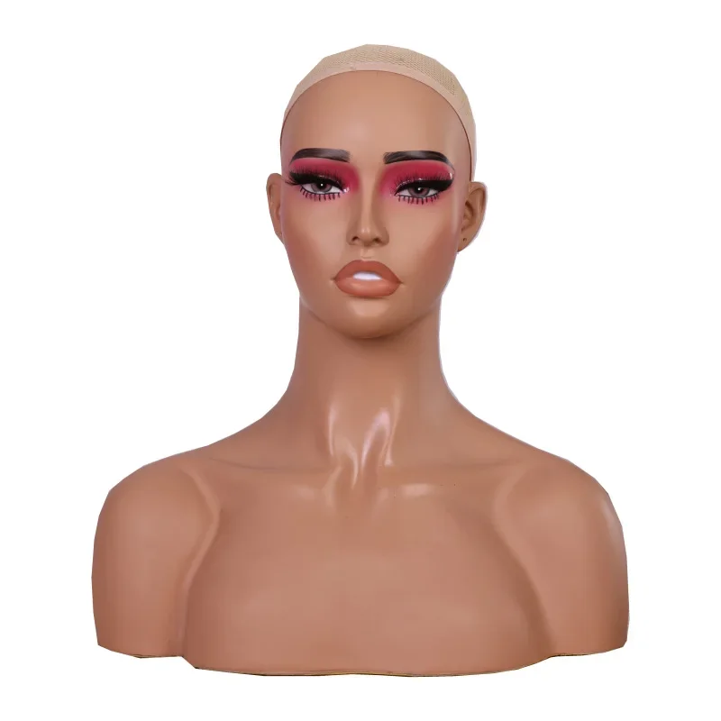 

Realistic Wigs Display Head Female Mannequin with Shoulder for Wigs Hats African Skin Tone